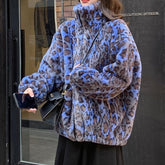 Chaqueta extragrande suave y esponjosa con estampado de leopardo azul